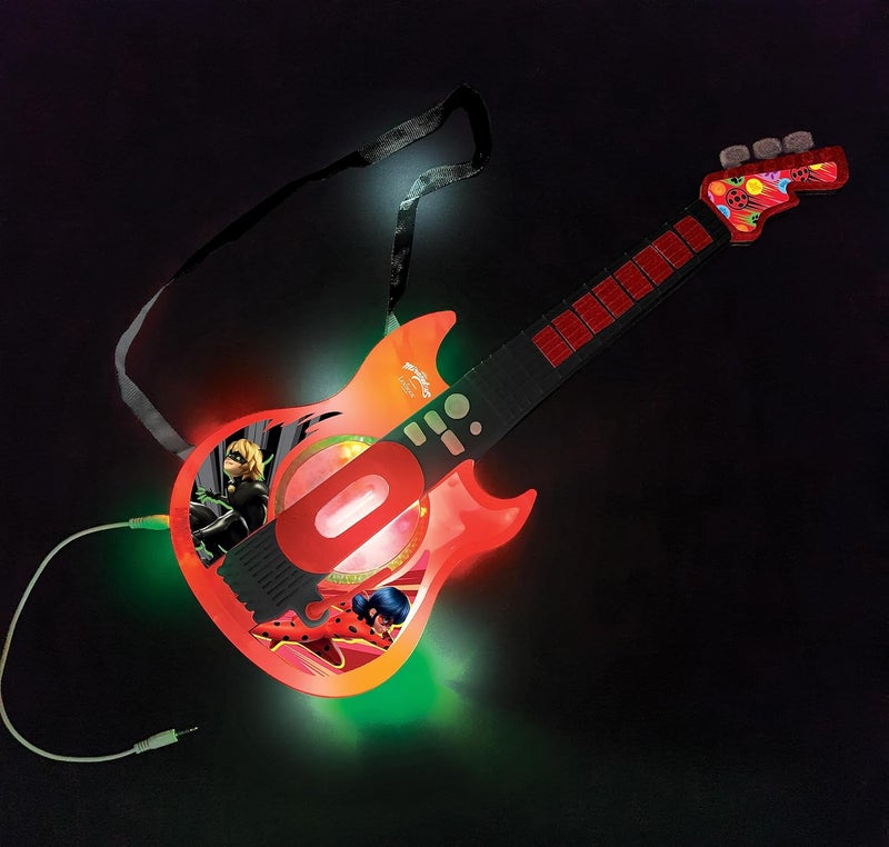 Lexibook Miraculous Electronic Lighting Guitar with mic, Glasses with Microphone, Demo Songs, 2 Game Modes, MP3 Plug, Black red, K260MI - Image 2